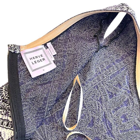 Herve Leger Blue/Violet Staci Floral Jacquard BodyCon Dress |Size: Small| - Picture 8 of 13